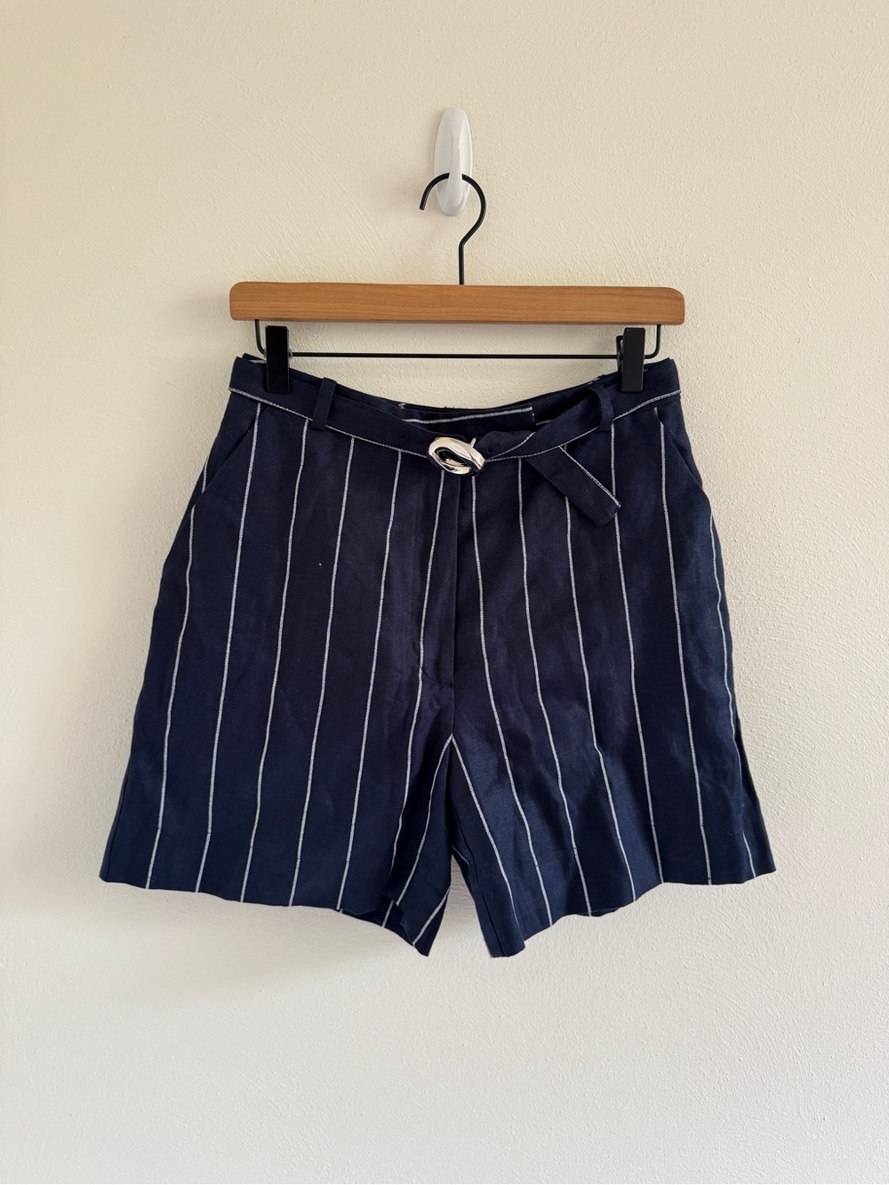 Nicholas Lavinia Navy Linen Stripe Shorts US 6 AU 10